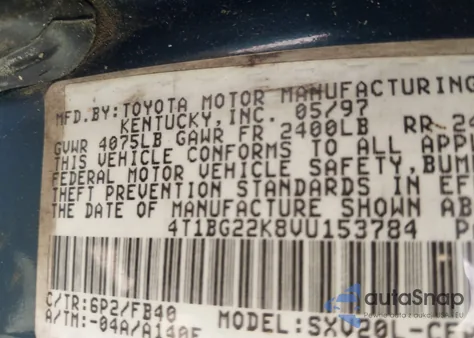 1997 Toyota Camry Ce/Le/Xle z USA, uszkodzony, nr VIN 4T1BG22KBVU153784